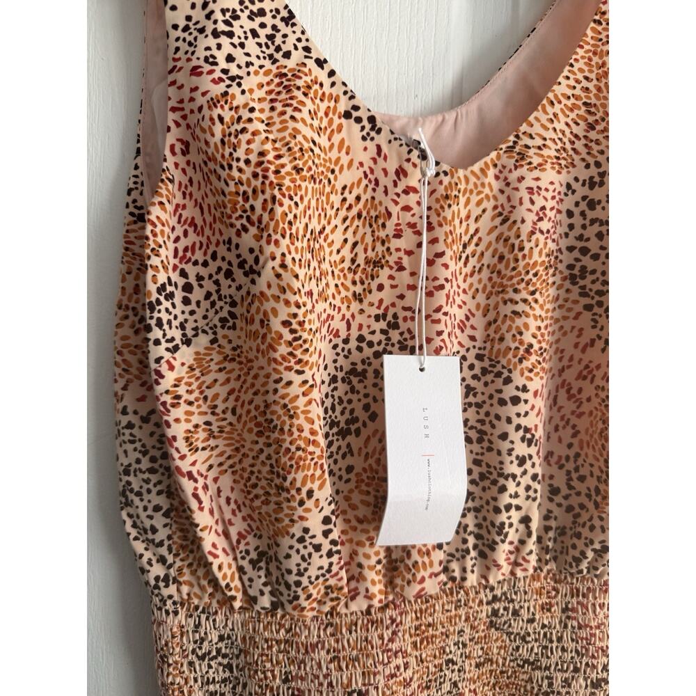 Lush Cream Multi Dot Est Small Tiered Mini Dress Womens Smocked Waist NWT - Picture 2 of 7